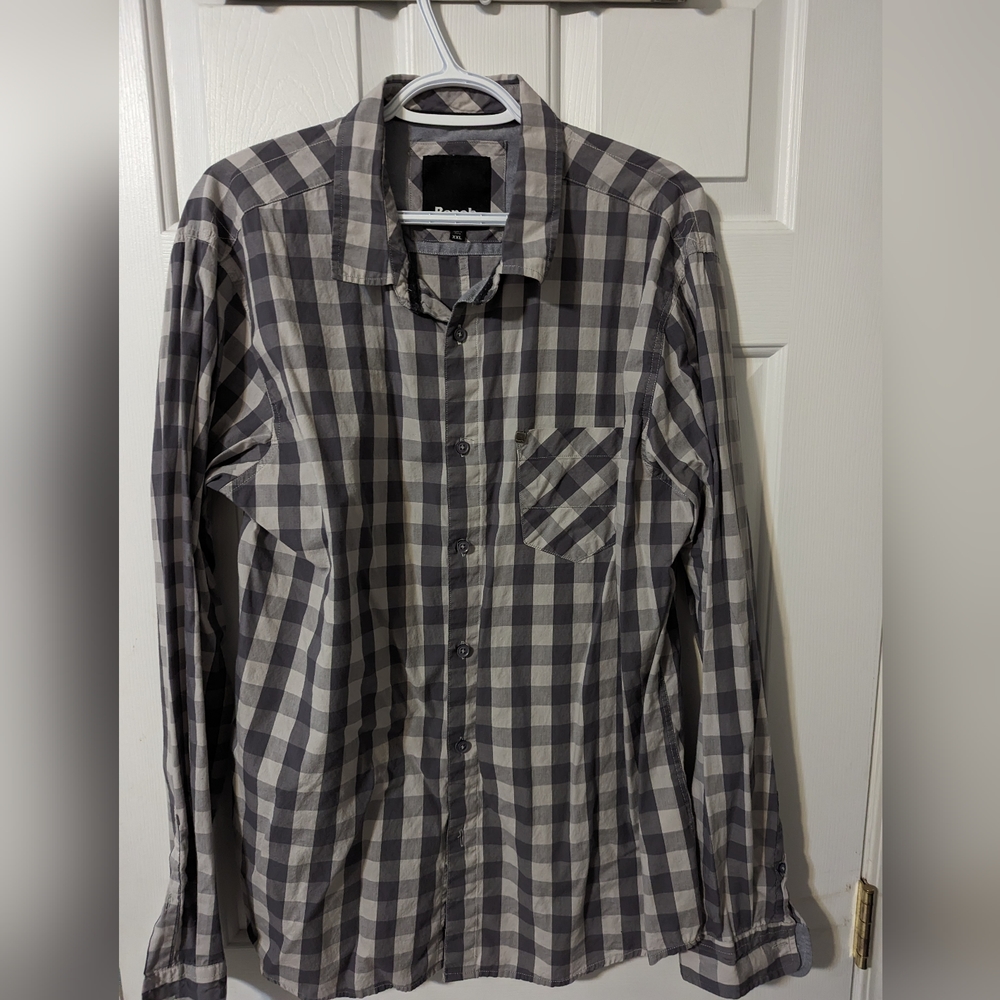 Men's Bench Grey and White Plaid Long-Sleeve Button Up Shirt